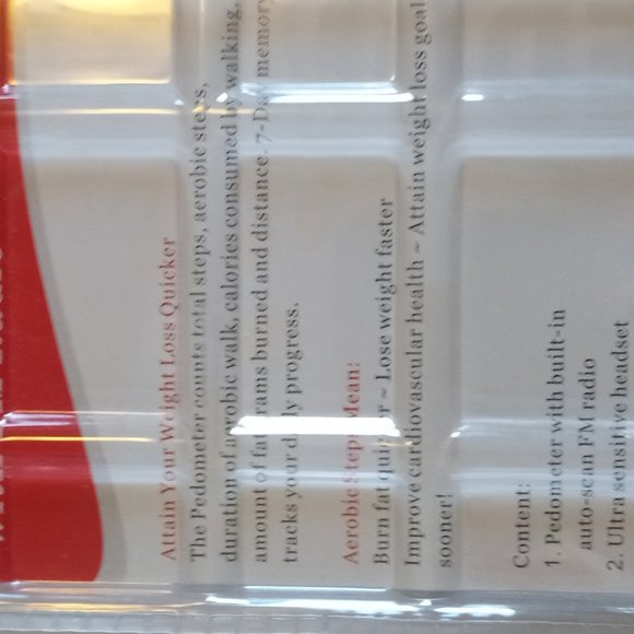 New Pedometer W/Auto Scan Tuner FM Radio, Ultra Sensitive Headset Red & Silver - Picture 3 of 5